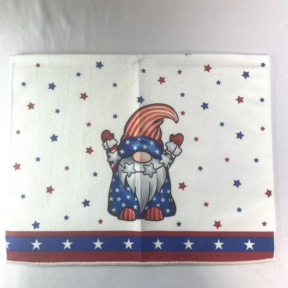 God Bless USA Patriotic Kitchen Towels Set 2 Gnome 4th July Deco